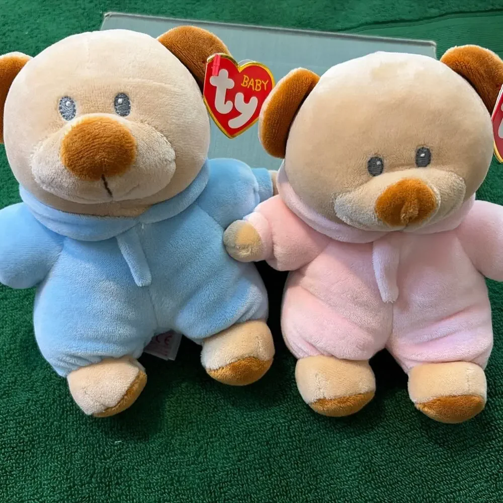 BABY TY PJ PINK and Blue 7” BEARS (non-removable pajamas) plush toy (K)